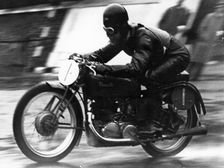 Ted Mellors winning the Lightweight TT Isle of Man race, on a 1939 Benelli, 1939