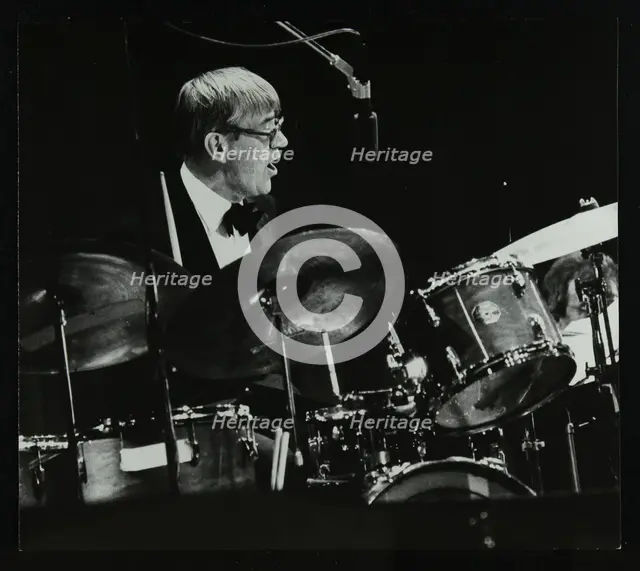 Ted Heath Band drummer Jack Parnell playing at the Forum Theatre, Hatfield, Hertfordshire, 1983. Creator: Denis Williams.