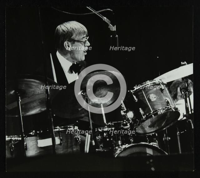 Ted Heath Band drummer Jack Parnell playing at the Forum Theatre, Hatfield, Hertfordshire, 1983. Artist: Denis Williams