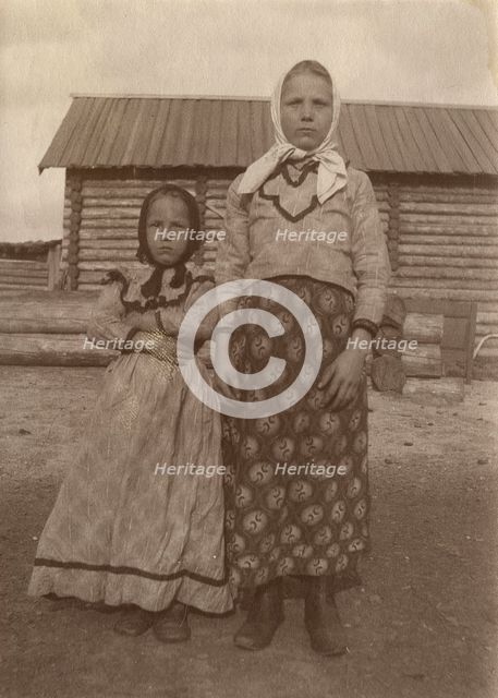 Teenage girls in festive dresses, 1912. Creator: Unknown.