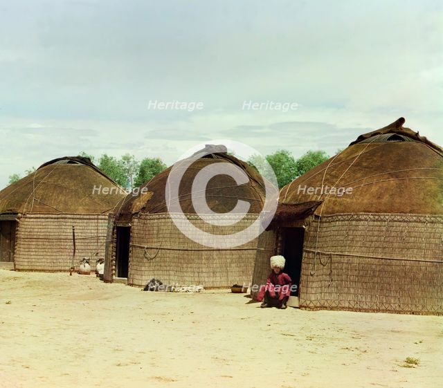 Tekin yurts, Bairam-Ali area, Turkmenistan, between 1905 and 1915. Creator: Sergey Mikhaylovich Prokudin-Gorsky.