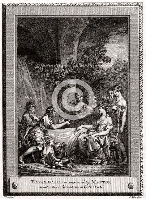 'Telemachus accompanied by Mentor, relates his Adventures to Calypso', 1774. Artist: J Collyer