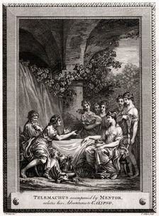 Telemachus accompanied by Mentor, relates his Adventures to Calypso 1774. Artist: J Collyer