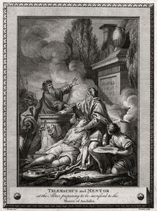 Telemachus and Mentor at the altar, preparing to be sacrificed to the Manes of Anchises 1774. Artist: W Walker