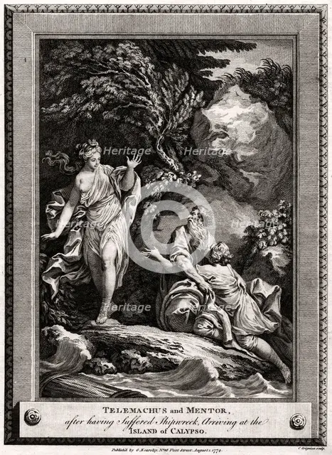 'Telemachus and Mentor, after having suffered a shipwreck, arrive at the Island of Calypso', 1774. Artist: Charles Grignion