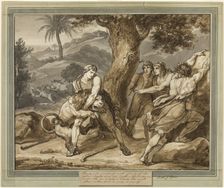 Telemachus Battles the Lion, from The Adventures of Telemachus, Book 2, 1808. Creator: Bartolomeo Pinelli