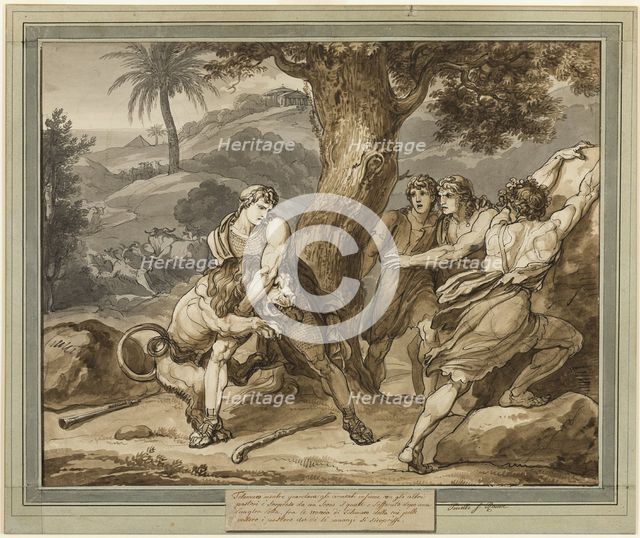 Telemachus Battles the Lion, from The Adventures of Telemachus, Book 2, 1808. Creator: Bartolomeo Pinelli.