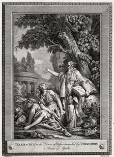 Telemachus, in the Desert of Oasis, is consoled by Termosiris a Priest of Apollo 1774.Artist: Charles Grignion