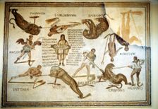 Telegenic Troupe kill leopards at Spectacle Roman floor mosaic from Moknine, 3rd century