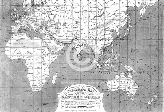 Telegraph map of the Eastern World, 1865. Creator: John Dower.