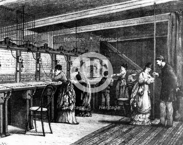 Telephone exchange, late 19th century. Artist: Unknown