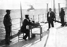 Telephoning By Means Of The Collins Wireless System Between Japanese War-Ships, 1909. Creator: George Grantham Bain