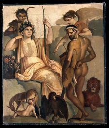 Telephus being suckled by a doe, with Minerva and Hercules. After a fresco. Creator: Unknown