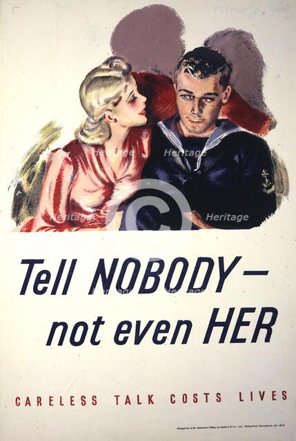 'Tell Nobody - Not Even Her, British poster, World War II, c1939-c1945. Creator: Unknown.