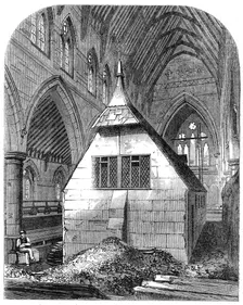 Temporary church within St. Michael and All Angels, Shoreditch, 1865. Creator: Unknown