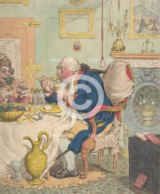 Temperance Enjoying a Frugal Meal, July 28, 1792., July 28, 1792. Creator: James Gillray.
