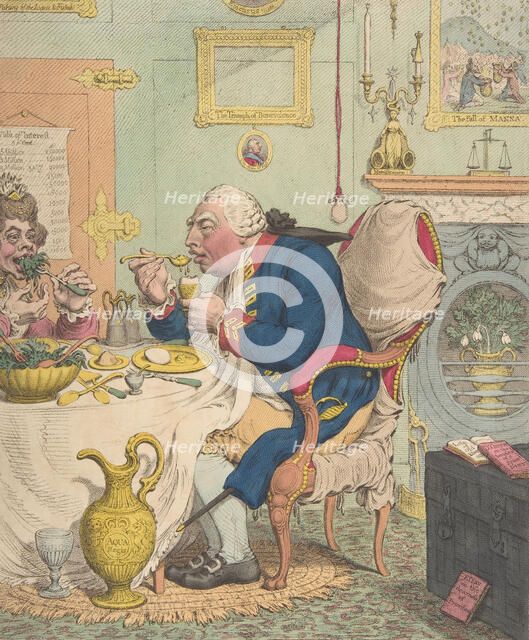 Temperance Enjoying a Frugal Meal, July 28, 1792., July 28, 1792. Creator: James Gillray.