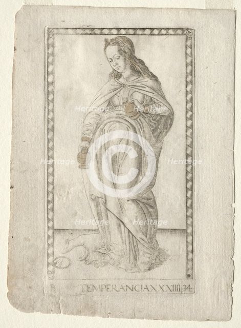 Temperance (from the Tarocchi, series B: Cosmic Principles & Virtues, #34), before 1467. Creator: Master of the E-Series Tarocchi (Italian, 15th century).