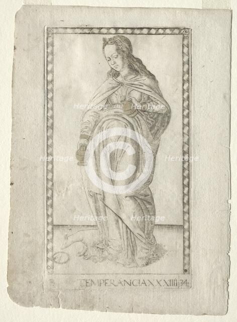 Temperance (from the Tarocchi, series B: Cosmic Principles & Virtues, #34), before 1467. Creator: Master of the E-Series Tarocchi (Italian, 15th century).