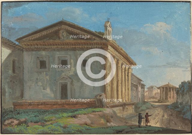 Tempio della Fortuna Virile with the Tempio di Vesta in the Distance. Creator: Unknown.