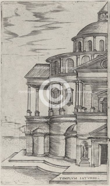 Templum Saturni, from a Series of 24 Depicting (Reconstructed) Buildings from..., Plate ca. 1530-50. Creator: Anon.