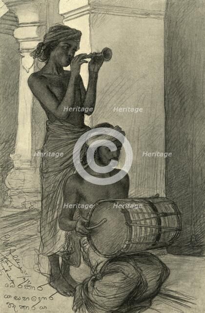 Temple musicians, Kandy, Ceylon, 1898.  Creator: Christian Wilhelm Allers.