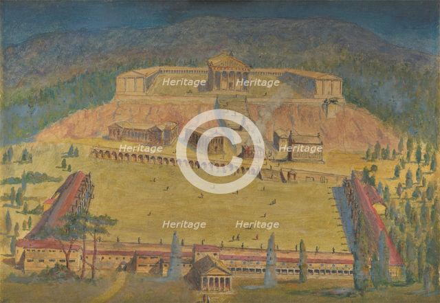 Temple of Aesculapius at Cos, with a key to the buildings and a fragment of the Stoa, 1906. Creator: Richard Caton.