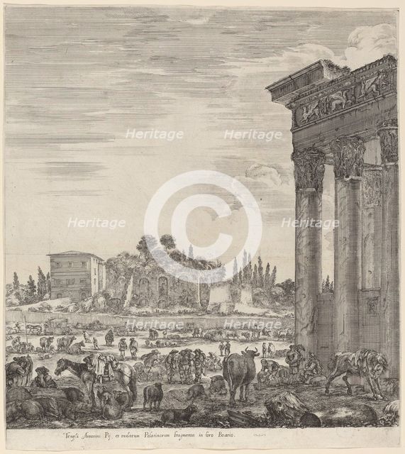 Temple of Antoninus and the Campo Vaccino, 1656. Creator: Stefano della Bella.