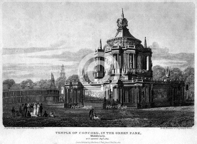 Temple of Concord, Green Park, Westminster, London, 1814.Artist: Sands