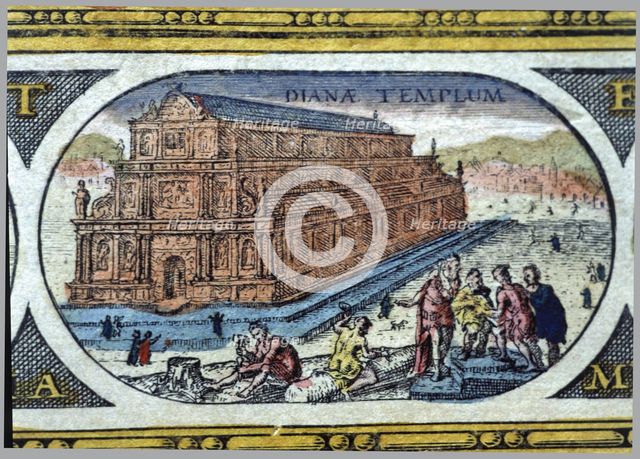  'Temple of Diana', coloured engraving from the book 'Le Theatre du monde' or 'Nouvel Atlas', 164…