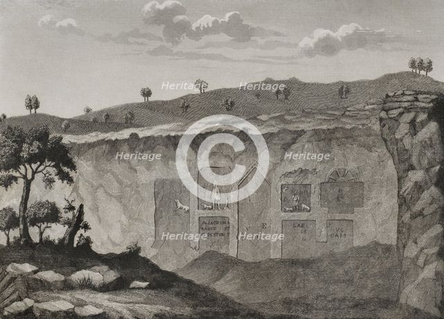 Temple of Diana that Morales recognized in the Almudejo hill, Guadalajara province, Spain, 1852.  Creator: Antonio Roca Sallent.