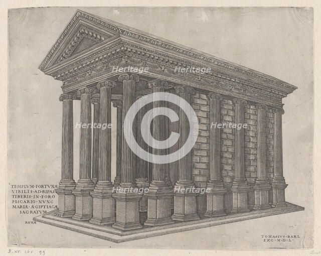 Temple of Fortuna, Rome, 1550., 1550. Creator: Nicolas Beatrizet.