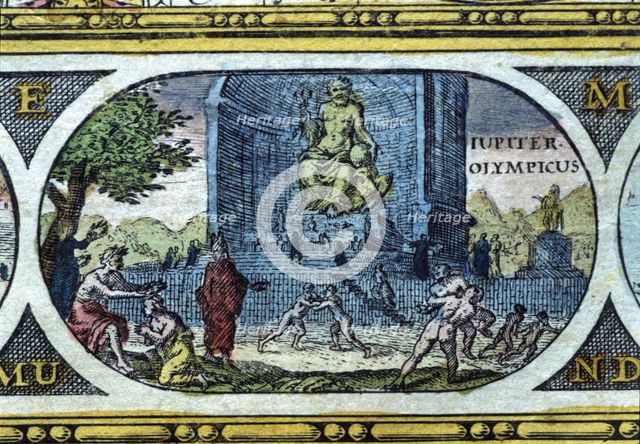  'Temple of Jupiter', coloured engraving from the book 'Le Theatre du monde' or 'Nouvel Atlas', 1…