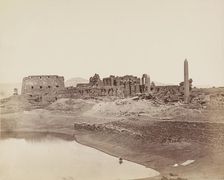 Temple of Karnak from the Sacred Lake. Luxor, East Bank, between 1860 and 1903. Creator: Antonio Beato