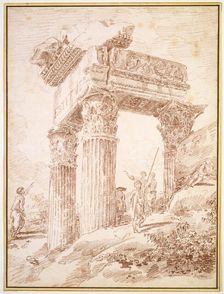 Temple of Vespasian, 1762. Creator: Hubert Robert