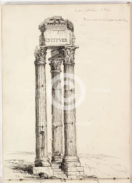 Temple of Vespasian, Called the Temple of Jupiter Tonans, Roman, Forum, c1831. Creator: Thomas Cole.