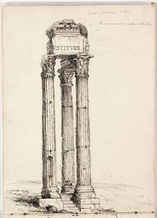 Temple of Vespasian, Called the Temple of Jupiter Tonans, Roman, Forum, c1831. Creator: Thomas Cole