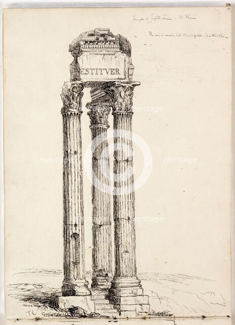 Temple of Vespasian, Called the Temple of Jupiter Tonans, Roman, Forum, c1831. Creator: Thomas Cole.
