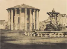 Temple of Vesta and Fountain, Piazza Bocca della Verita, ca. 1855. Creator: Attributed to Firmin-Eugène Le Dien
