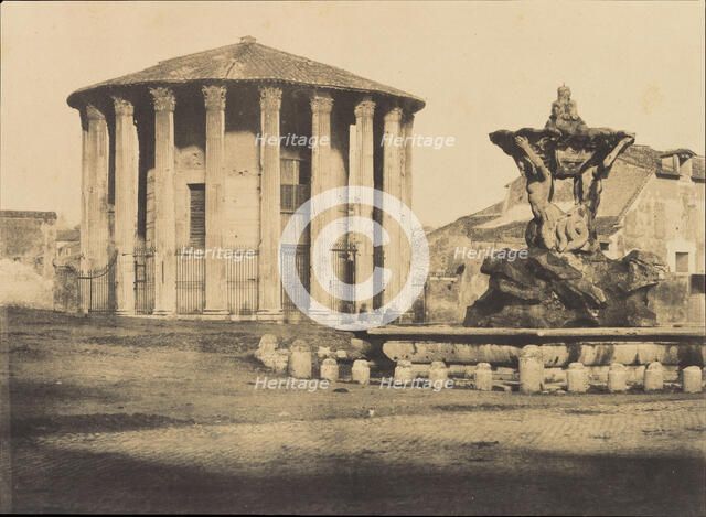 Temple of Vesta and Fountain, Piazza Bocca della Verita, ca. 1855. Creator: Attributed to Firmin-Eugène Le Dien.