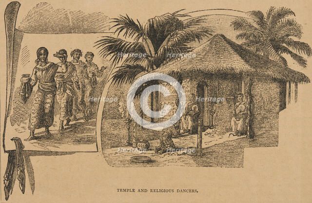 Temple and Religious Dancers from "Hagenbeck's World Renowned Ceylonese Exhibition", 1886. Creator: Unknown.