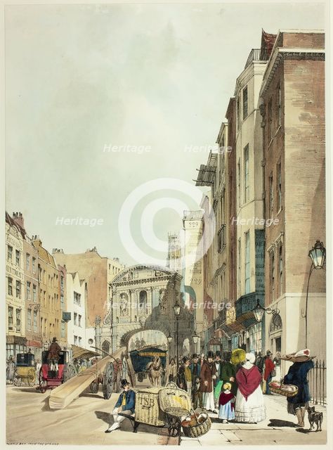 Temple Bar from The Strand, plate 22 from Original Views of London as It Is, 1842. Creator: Thomas Shotter Boys.
