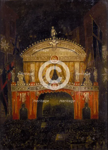 'Temple Bar Illuminated for the Marriage of the Prince of Wales, 11 March 1863'. Creator: Unknown.