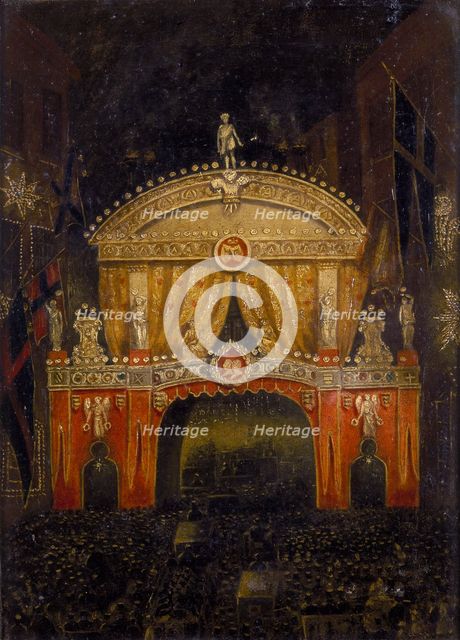 'Temple Bar Illuminated for the Marriage of the Prince of Wales, 11 March 1863'. Artist: Unknown