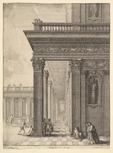 Temple courtyard with figures, after David Teniers the Elder (?), 1625-77. Creator: Wenceslaus Hollar