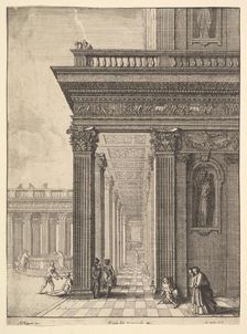 Temple courtyard with figures, after David Teniers the Elder (?), 1625-77. Creator: Wenceslaus Hollar