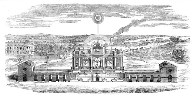 Temple erected for the Display of Fireworks in the Green-Park, to Celebrate the Peace of Aix-La-Chap Creator: Unknown.