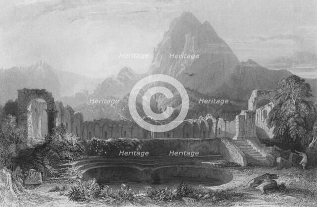 'Temple & Fountain at Jagwhan', c19th century. Artist: James Redaway.