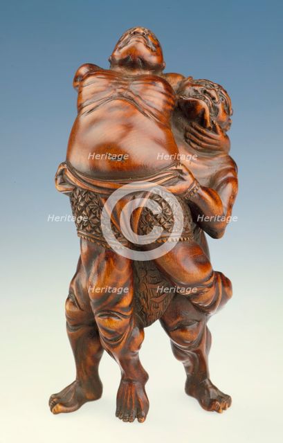 Temple Guardian and Demon Wrestling (image 2 of 2), Mid-19th century. Creator: Miwa School.