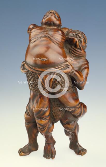 Temple Guardian and Demon Wrestling (image 2 of 2), Mid-19th century. Creator: Miwa School.